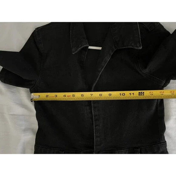 Nasty Gal Black Deep Plunging V Neck Denim Boilersuit Jumpsuit Edgy Grunge Sz 8 - Picture 14 of 15